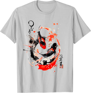 Japanese Koi Carp Fish Sakura Japan Art sumi-e Karpfen T-Shirt - T-Shirt | Ash