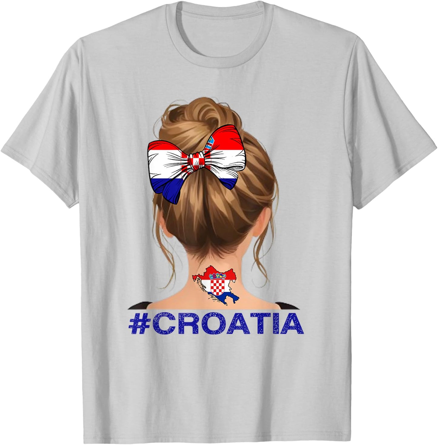 Kroatisches Mädchen – Kroatien-Flagge unordentlicher Dutt T-Shirt - T-Shirt | Ash