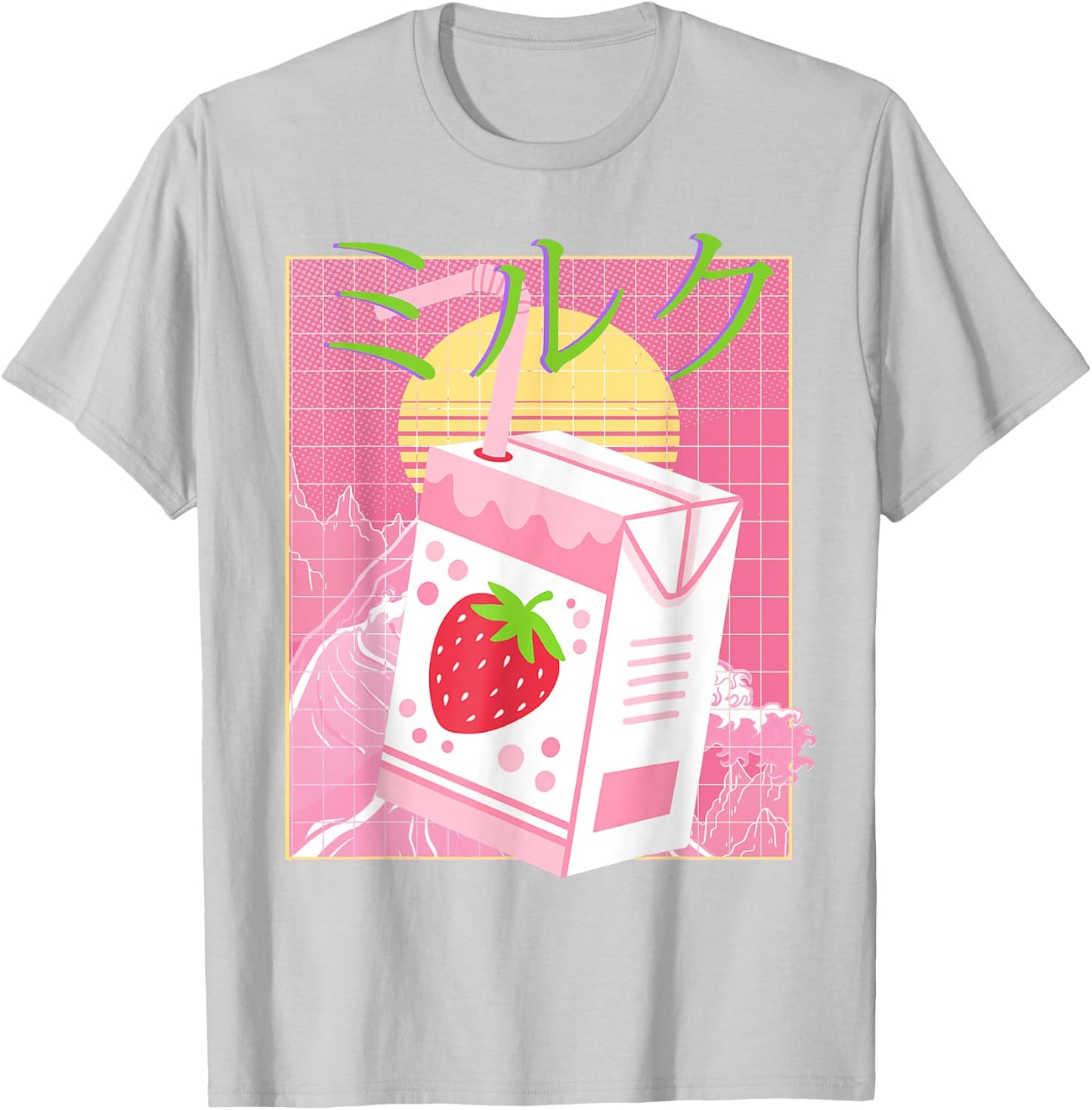 Pink Strawberry Milk| Japanese Aesthetic Milk Carton T-Shirt - T-Shirt | Ash