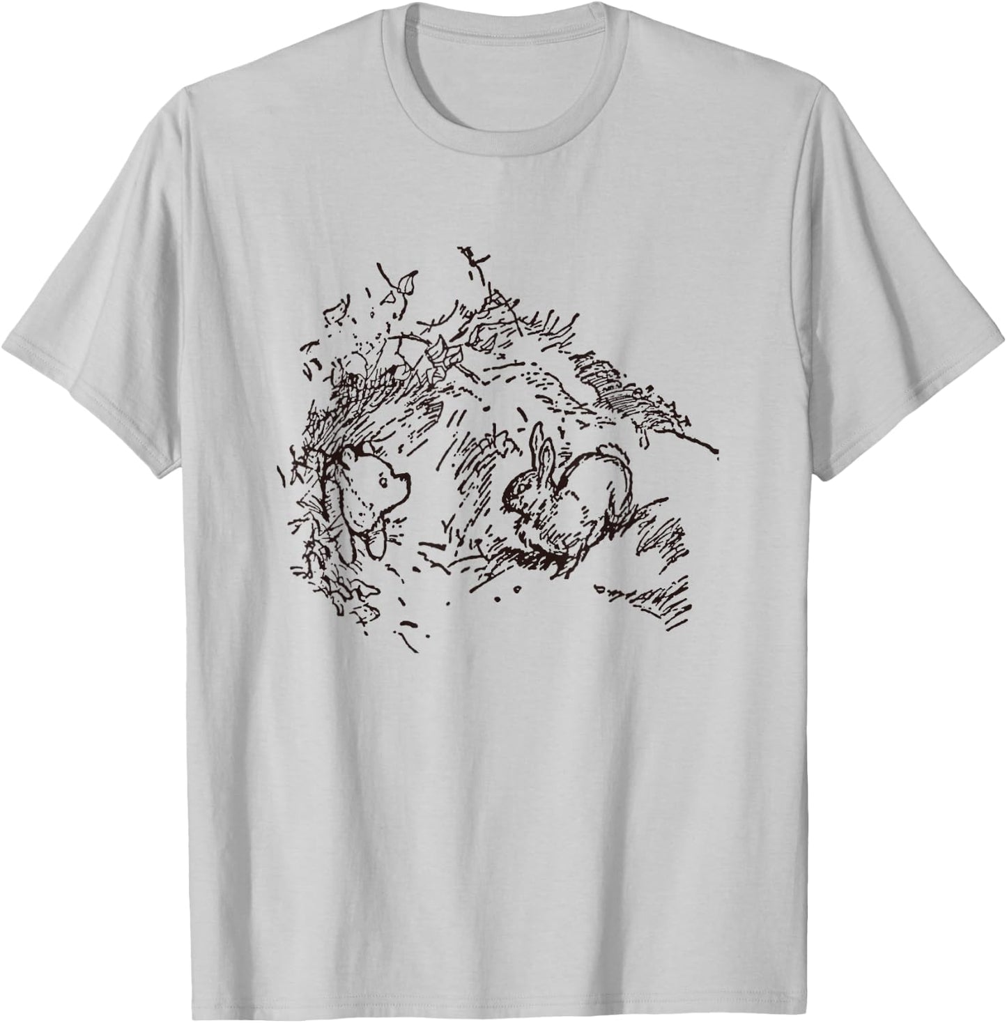 Disney Winnie the Pooh And Rabbit Outline Big Chest Logo F&B T-Shirt - T-Shirt | Ash