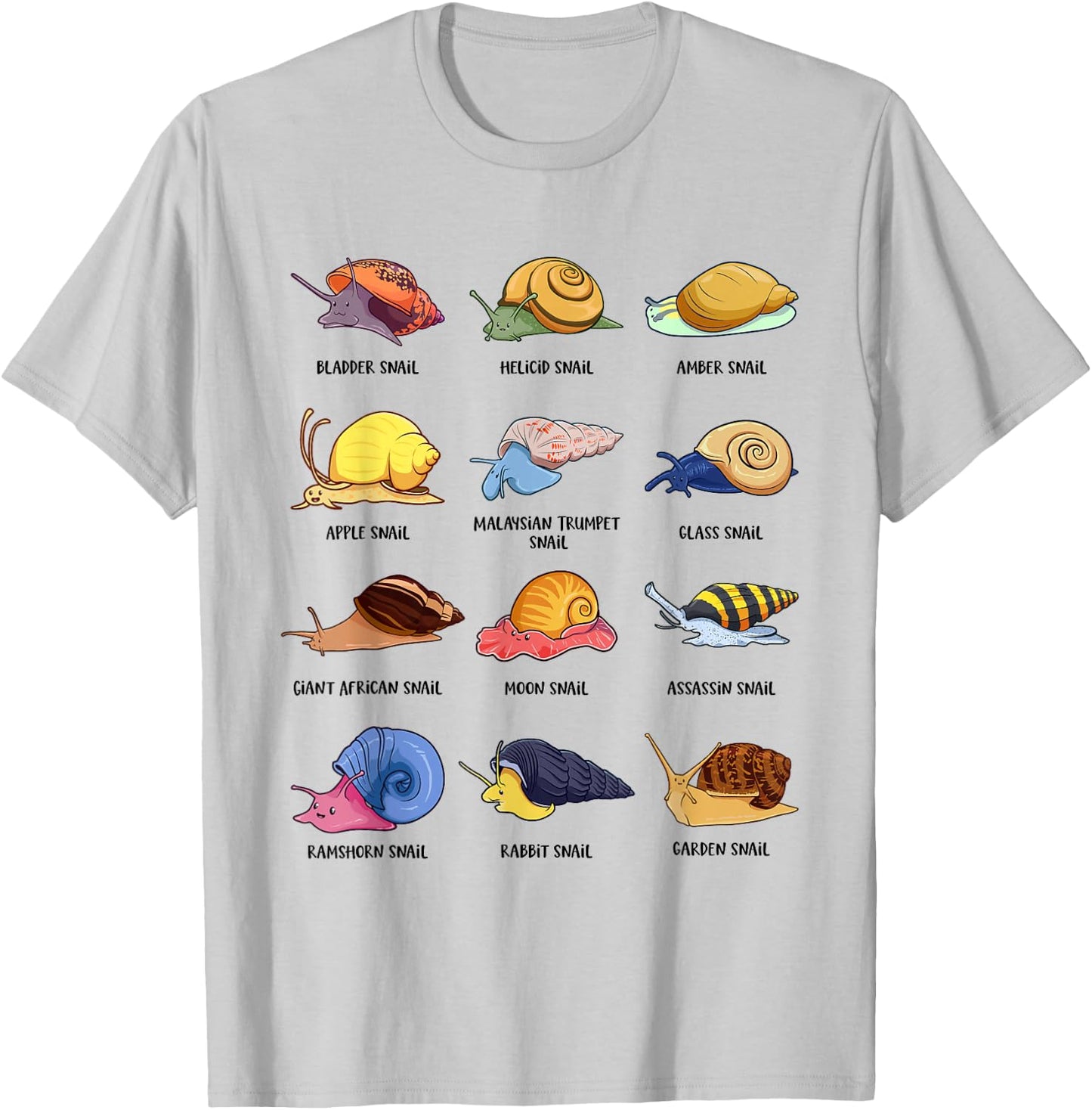 Snails of The World - Snail Species T-Shirt - T-Shirt | Ash