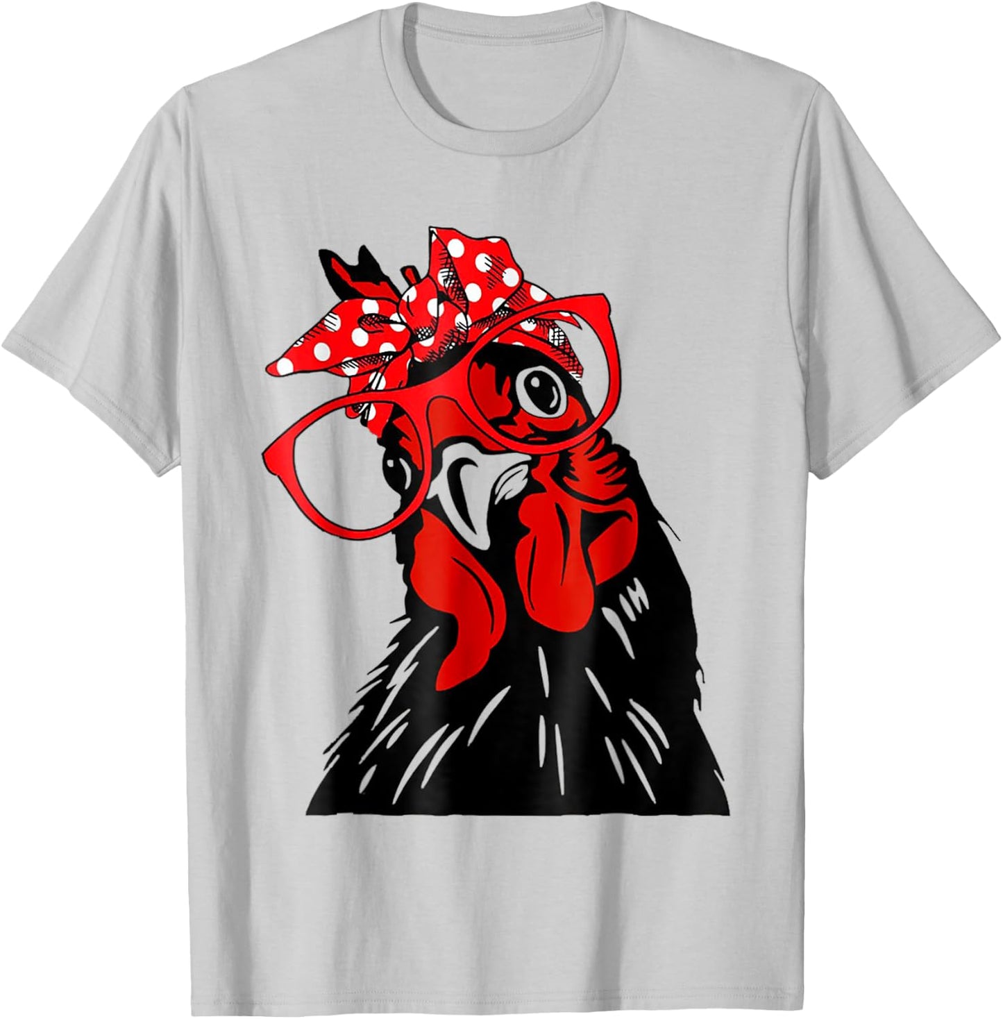 cute Women Girl Chicken With Bandana Headband and Glasses T-Shirt - T-Shirt | Ash