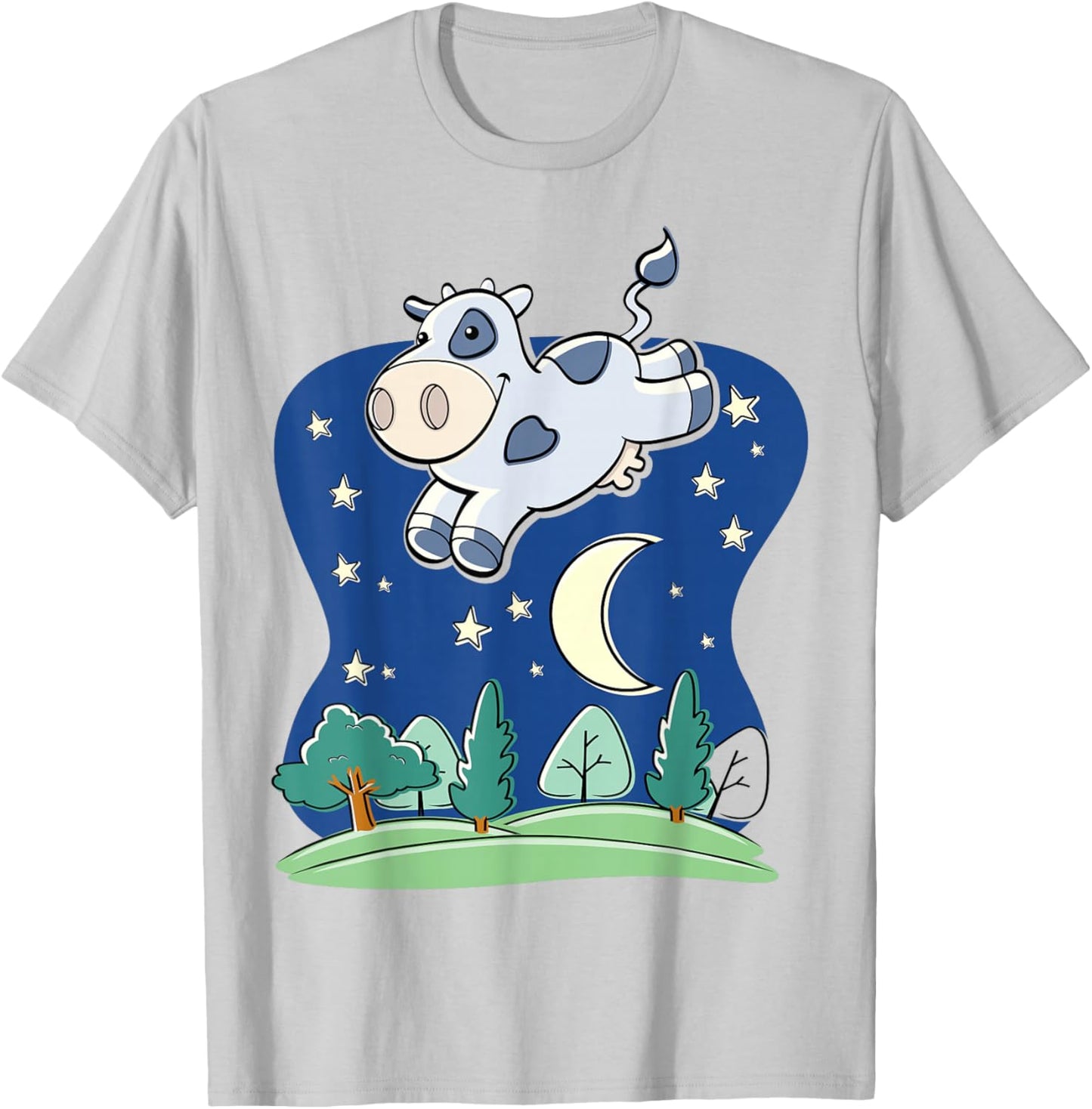Cow Jumped Over the Moon - Cartoon w Common Saying T-Shirt - T-Shirt | Ash