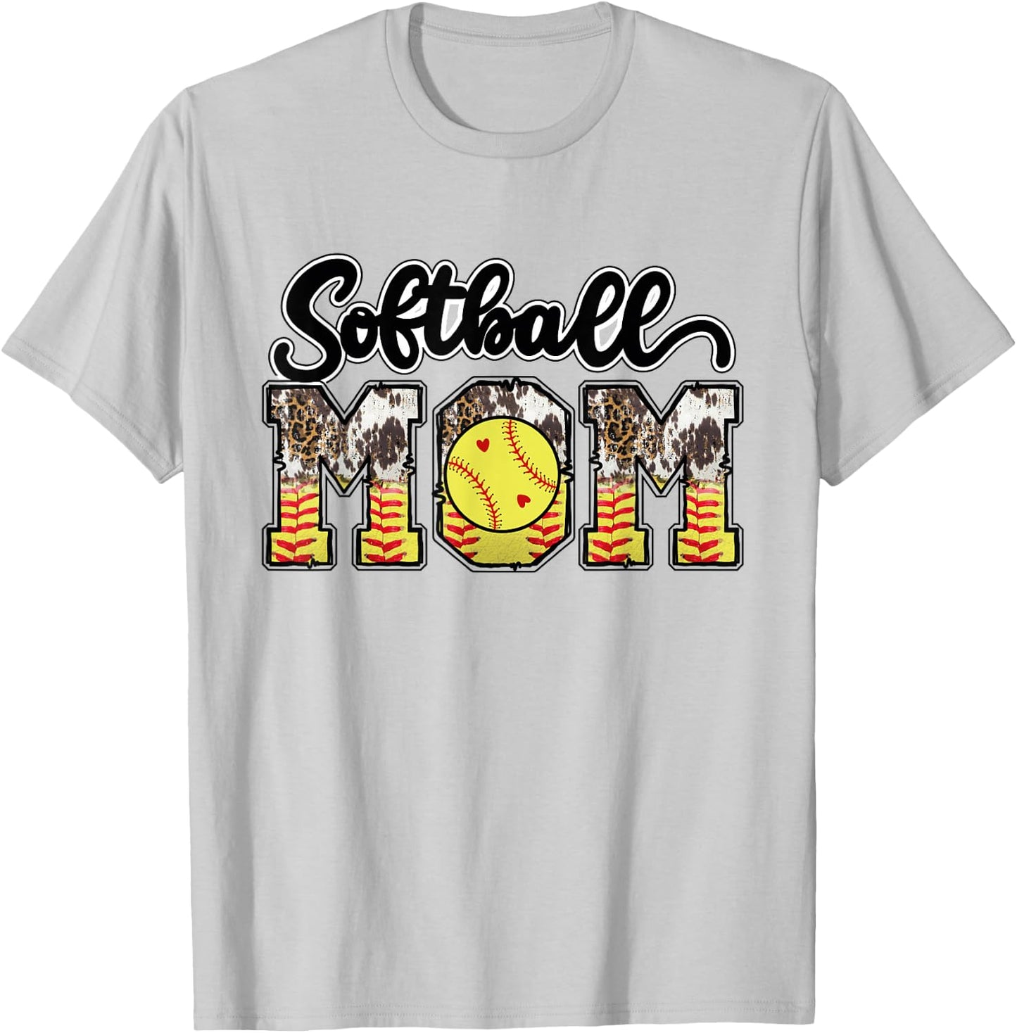 Softball Mom Leopard Messy Bun Softball Mothers Day T-Shirt - T-Shirt | Ash
