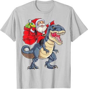 Santa Riding Dinosaur T rex Christmas Gifts Boys Men Xmas T-Shirt - T-Shirt | Ash