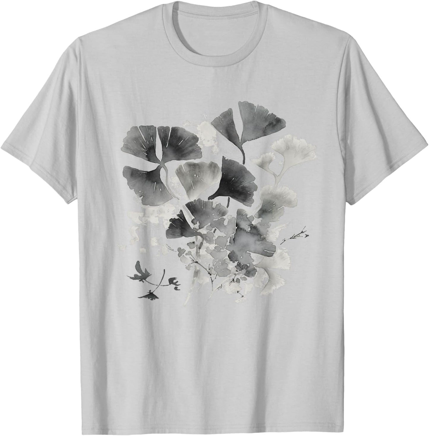 Ginkgo Blätter Ginko-Baum Sumi-e Malerei China Japan Kunst T-Shirt - T-Shirt | Ash