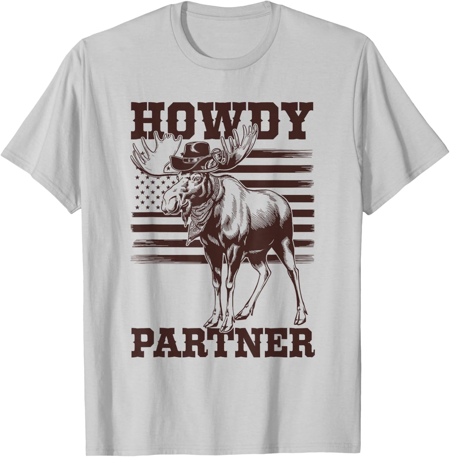 Western Cowboy Howdy Partner Moose Hunting T-Shirt - T-Shirt | Ash