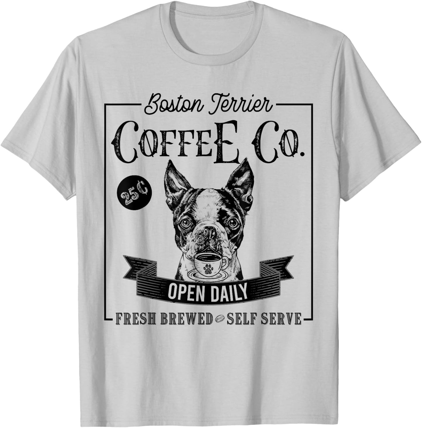 Retro Boston Terrier Coffee Funny Dog Mom Coffee Lover T-Shirt - T-Shirt | Ash