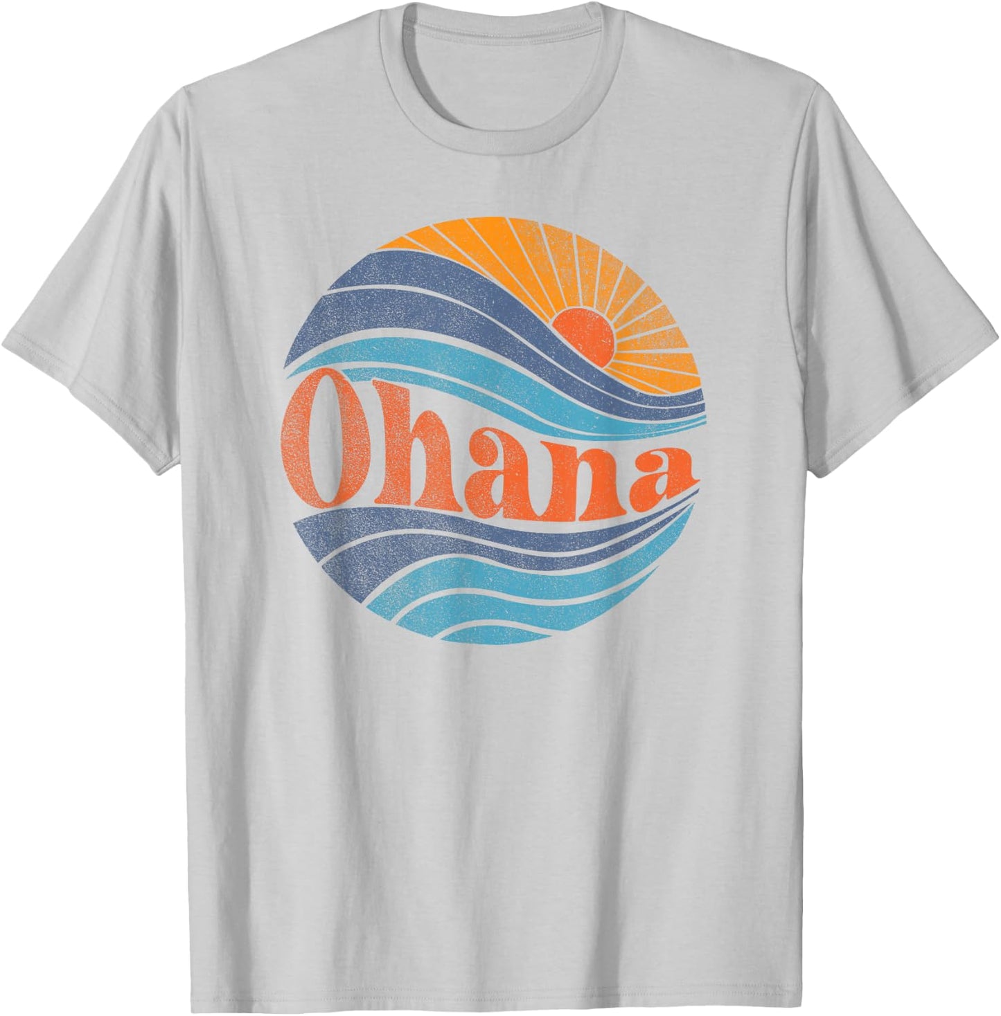 Ohana, Retro Distressed 70s BOHO Style Tropical Ocean Sunset T-Shirt - T-Shirt | Ash