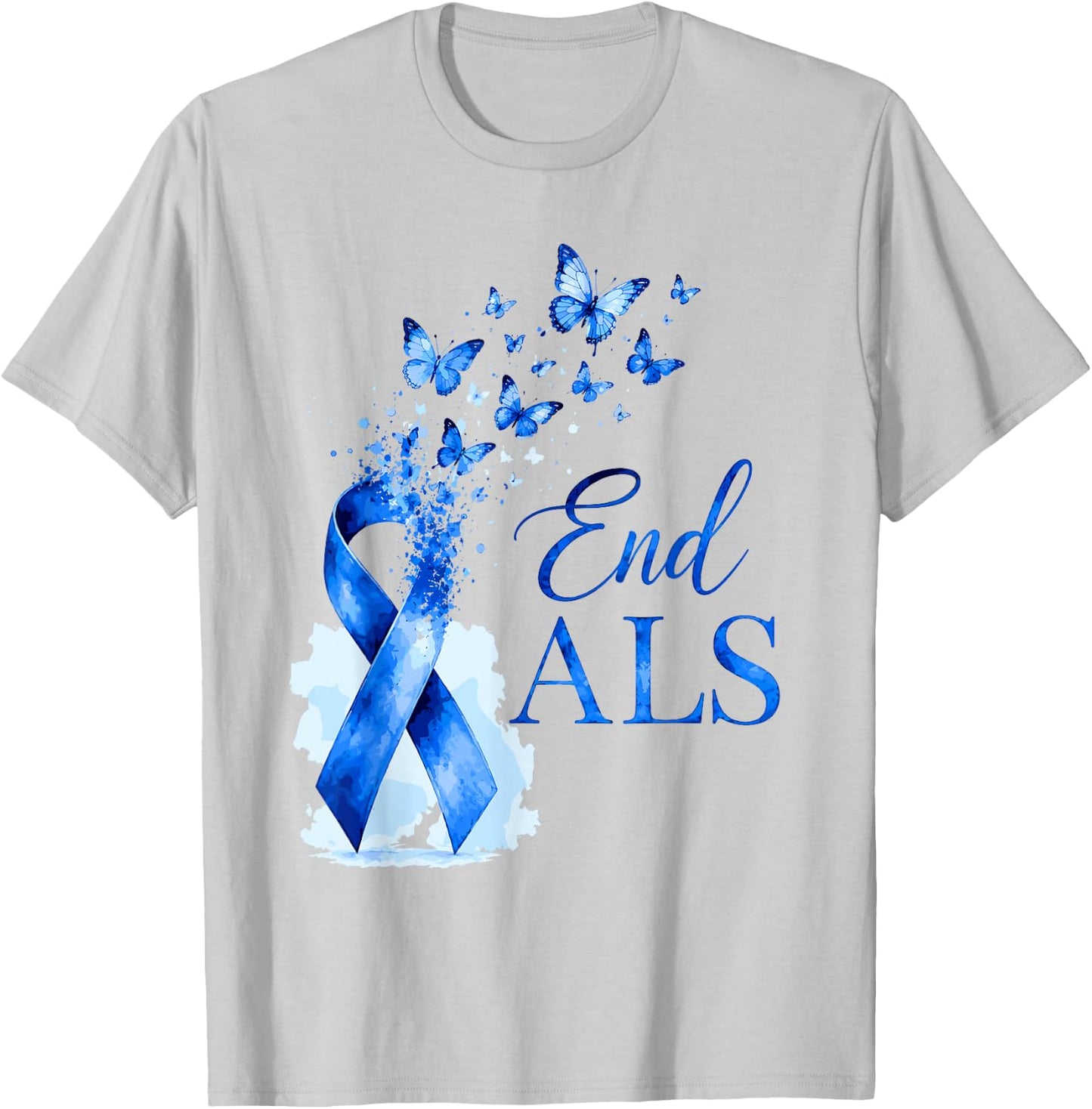 End ALS Blue Awareness Ribbon Butterflies Family Support Kid T-Shirt - T-Shirt | Ash