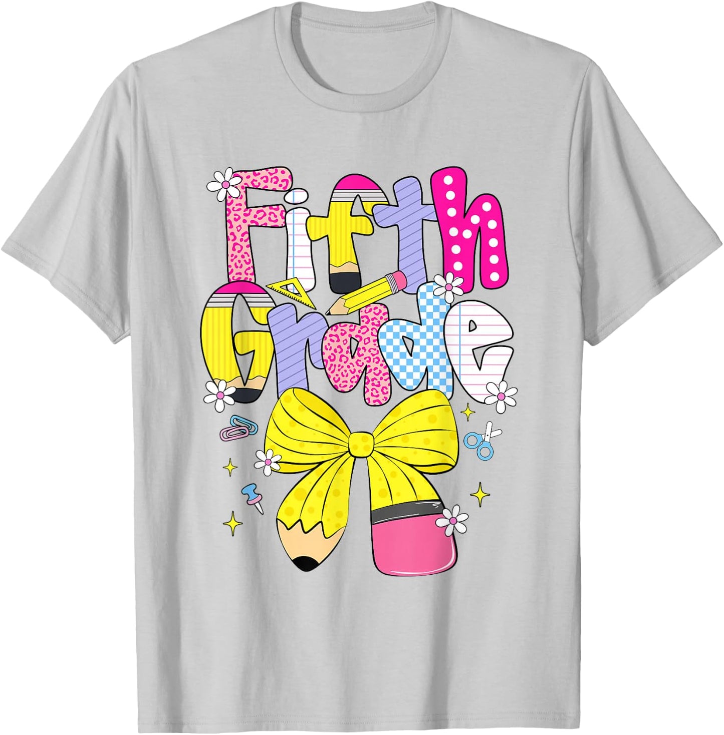 Preppy Fifth Grade Back to School Pencil Student Teacher Kid T-Shirt - T-Shirt | Ash