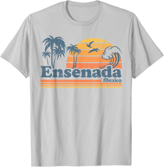 Ensenada Mexico Beach Summer Vacation Sun Vintage 70's Retro T-Shirt - T-Shirt | Ash