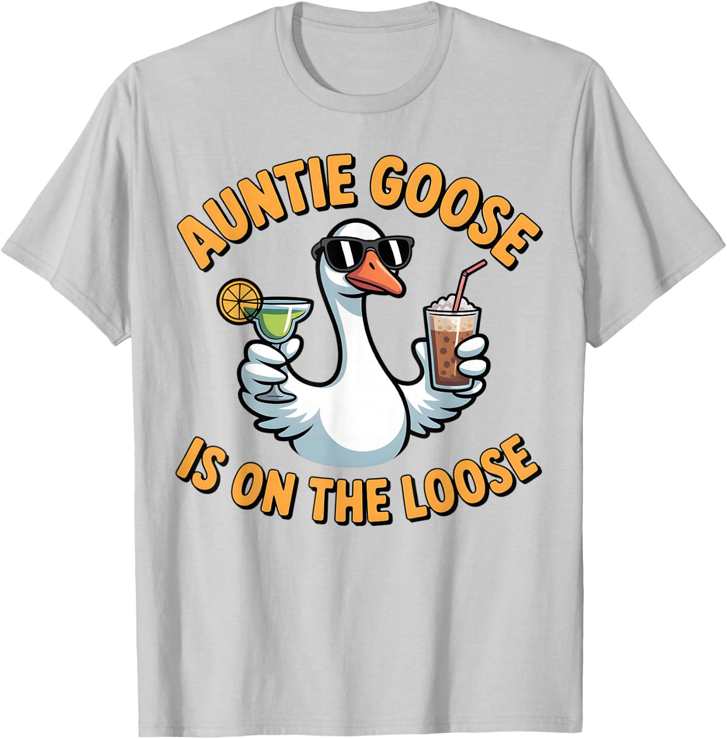 Funny Auntie Goose is On The Loose Novelty Graphic T-Shirt - T-Shirt | Ash