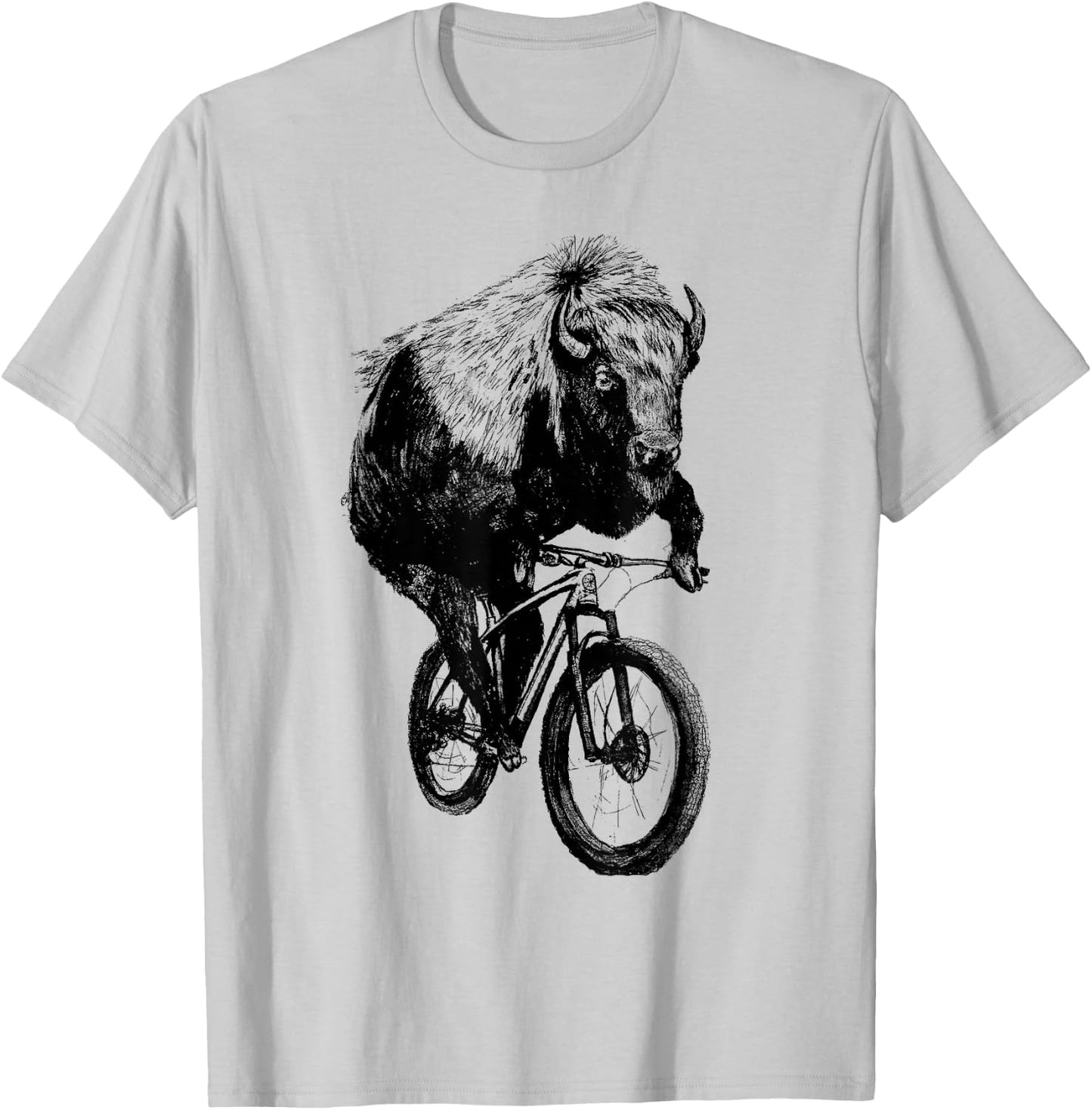 Buffalo on a Bicycle Buffalo Cycling Funny Buffalo Lover T-Shirt - T-Shirt | Ash