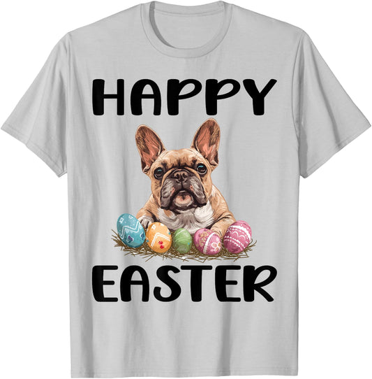 French Bulldog Dog Breed Happy Easter Men Women Kids T-Shirt - T-Shirt | Ash
