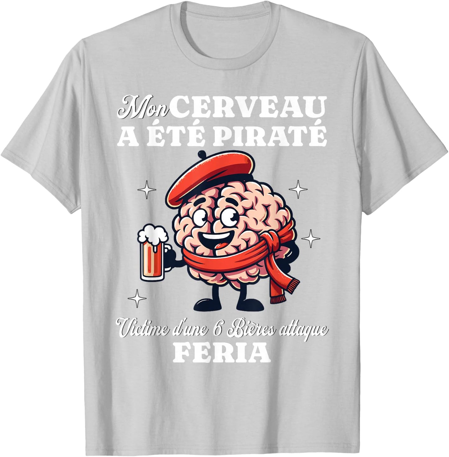 Feria Village Party Brain Hacked 6 Beers Attack , Red, S T-Shirt - T-Shirt | Ash