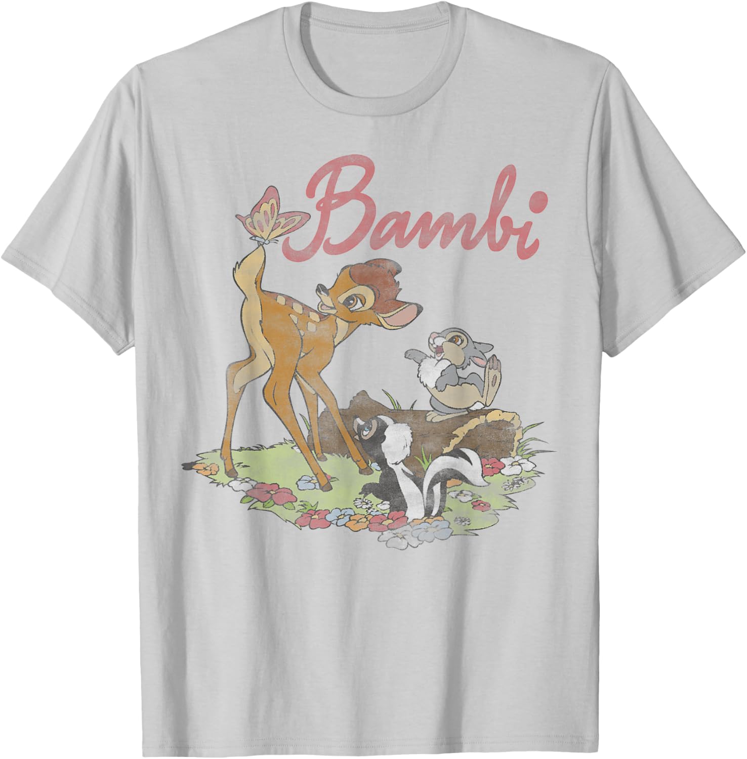 Disney Bambi Thumper Simple Flower Portrait Logo, white, S T-Shirt - T-Shirt | Ash