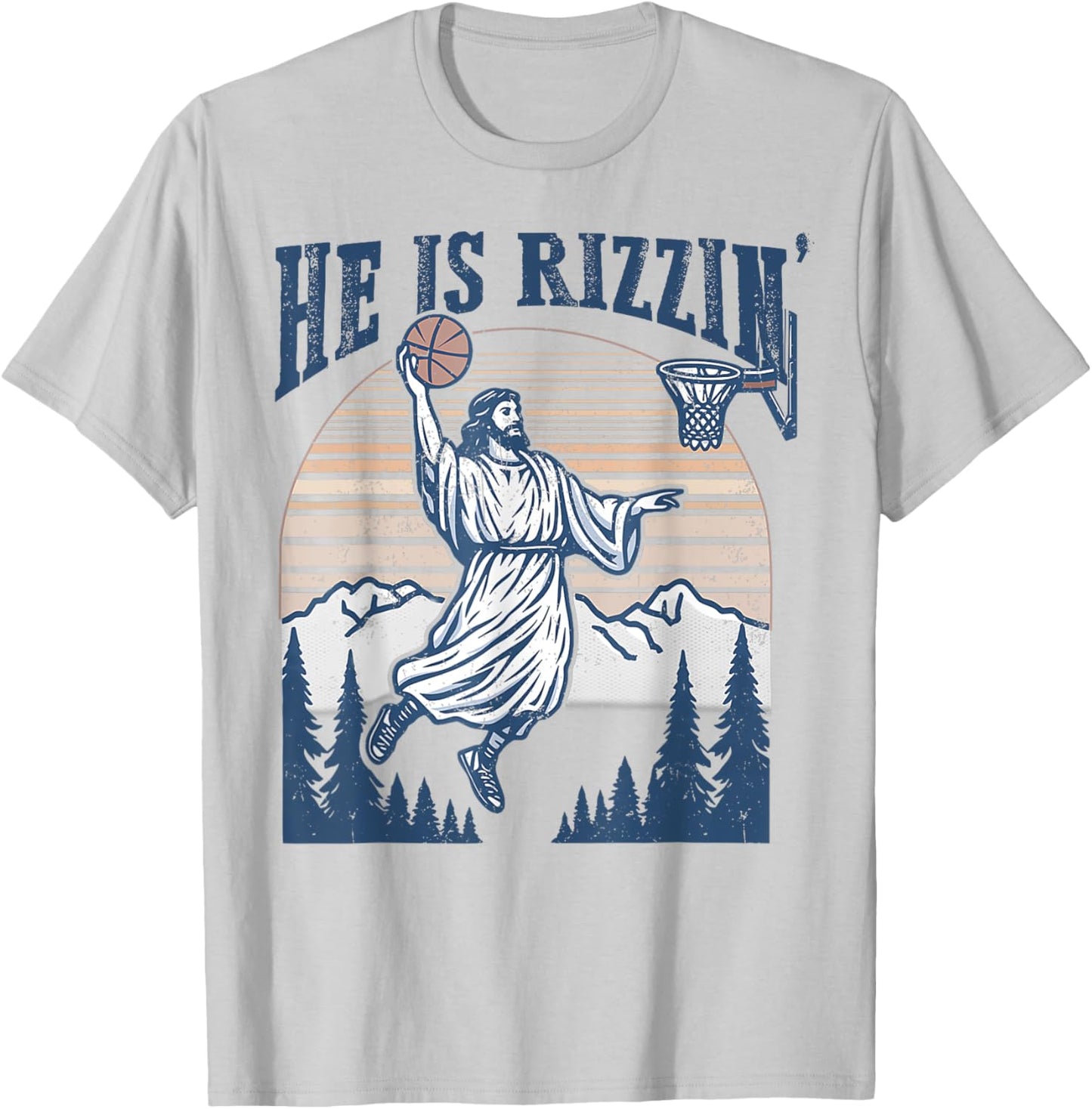 He Is Risen Rizzin' Easter Jesus Christian Faith Basketball T-Shirt - T-Shirt | Ash