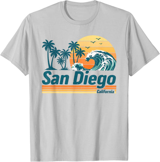 San Diego California Shirt Retro Sunset Palm Tree Beach T-Shirt - T-Shirt | Ash
