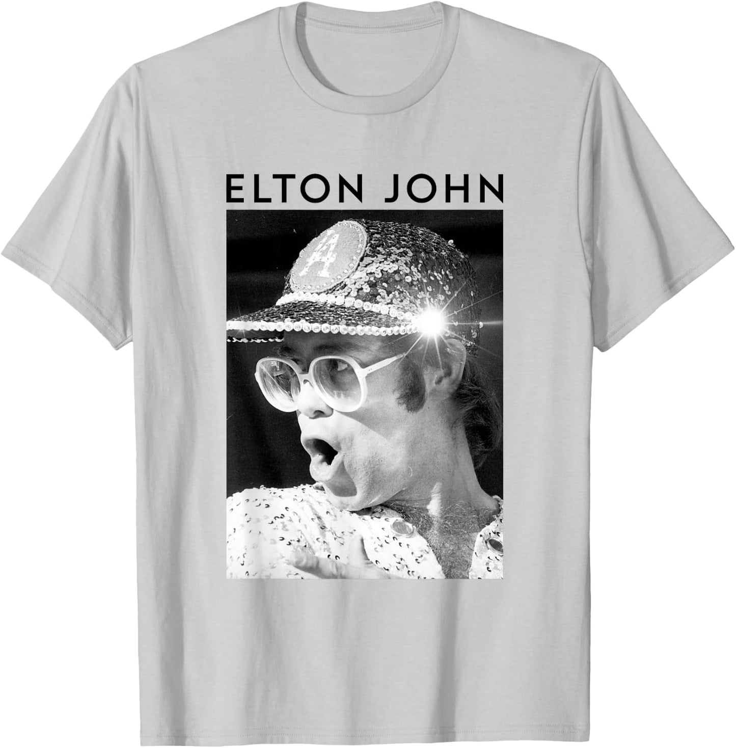 Elton John Official Sequin Cap Black/White T-Shirt - T-Shirt | Ash