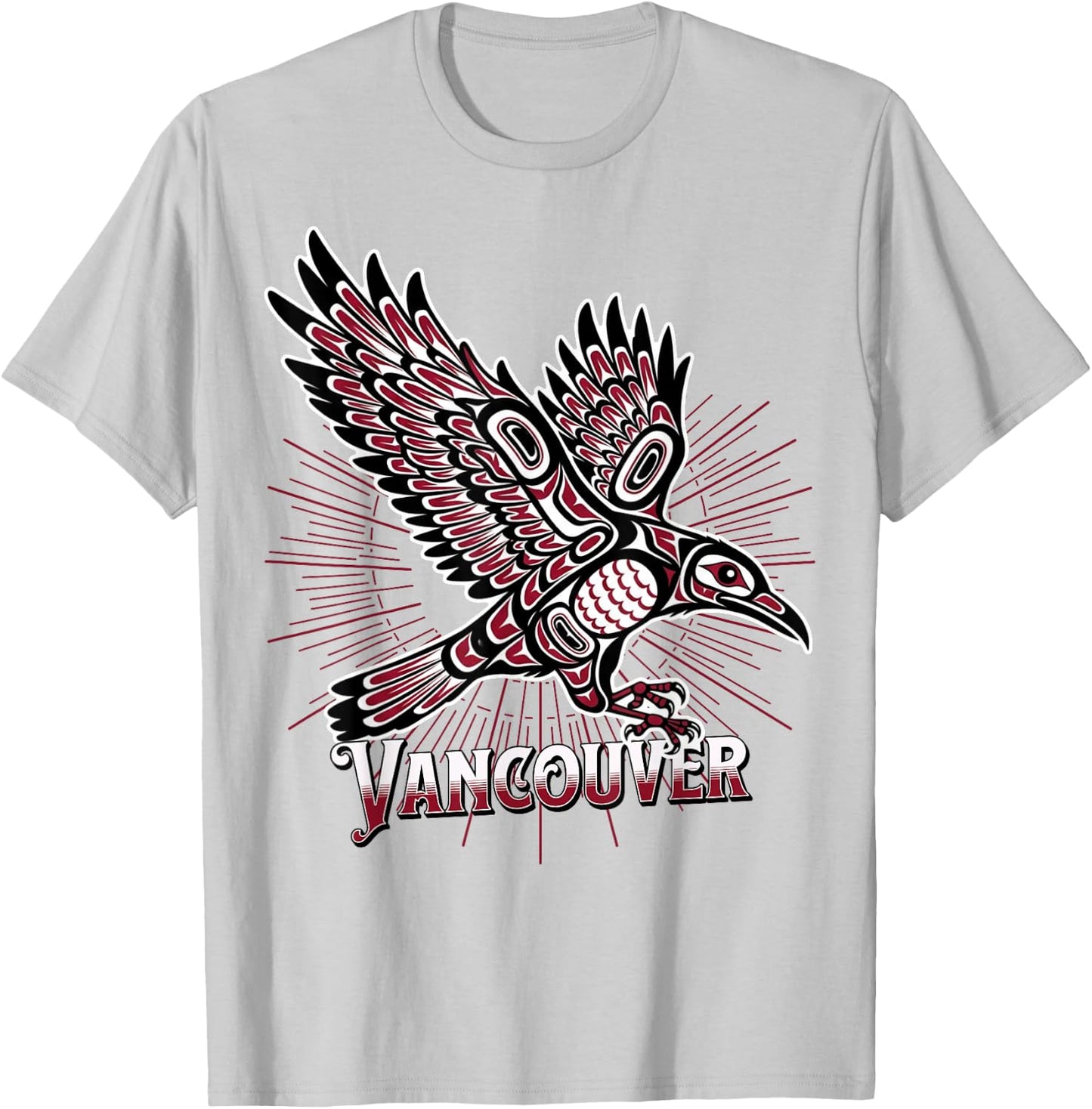 Vancouver Raven & Sun Pacific Northwest Native Tribal Art T-Shirt - T-Shirt | Ash
