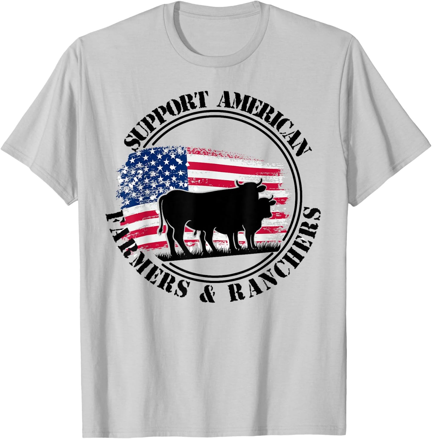 American Flag Patriotic Support American Farmers & Ranchers Women Men T-Shirt - T-Shirt | Ash