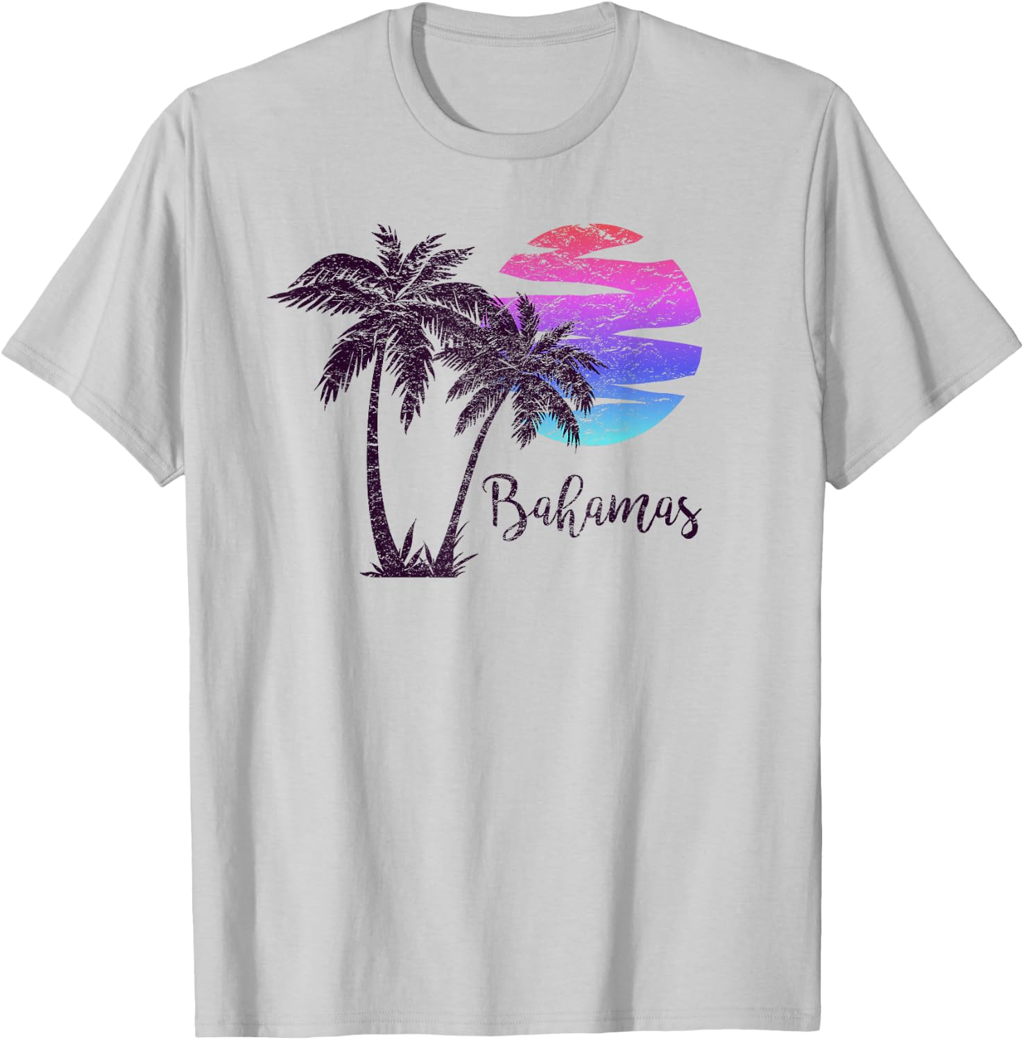 Bahamas Beach Vacation Souvenir Retro Vintage Sunset Graphic Men Women Girls Kids T-Shirt - T-Shirt | Ash
