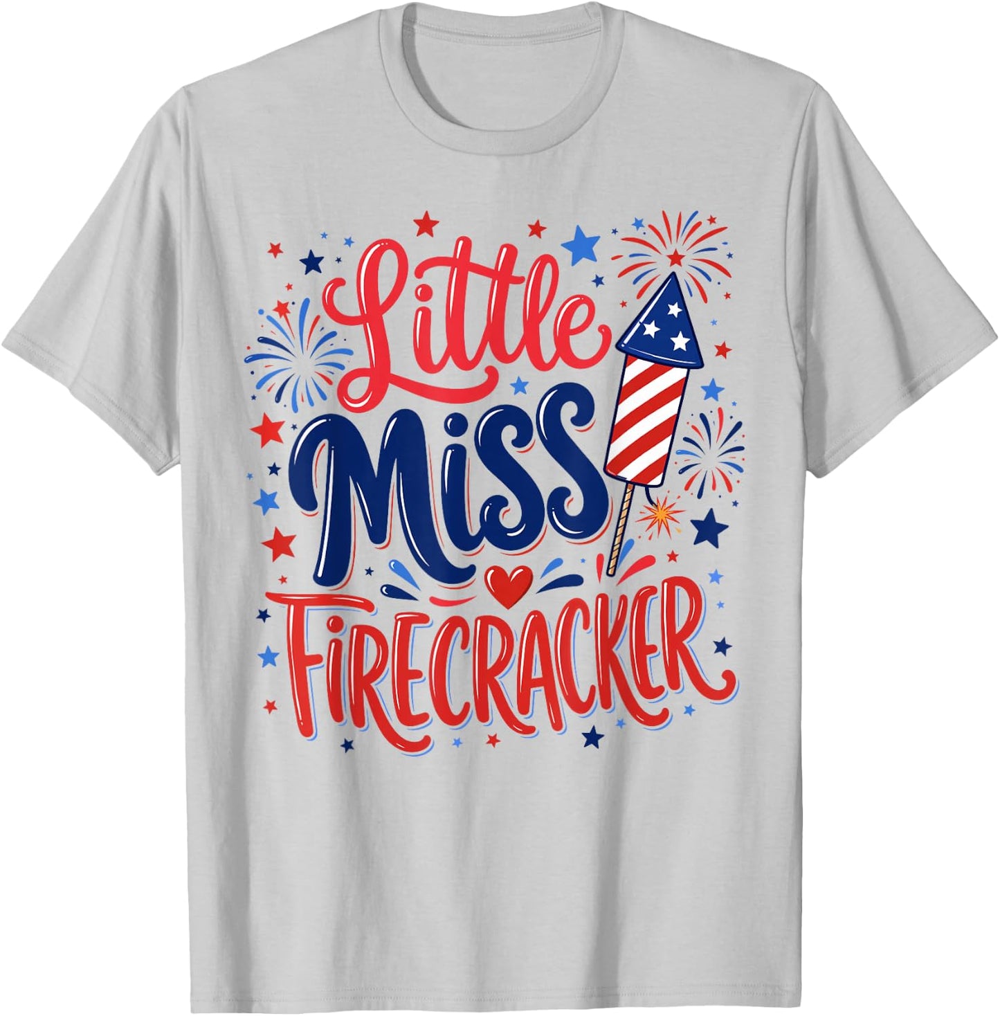 Little Miss Firecracker 4th of July Girl Toddler Outfit 2026 T-Shirt - T-Shirt | Ash