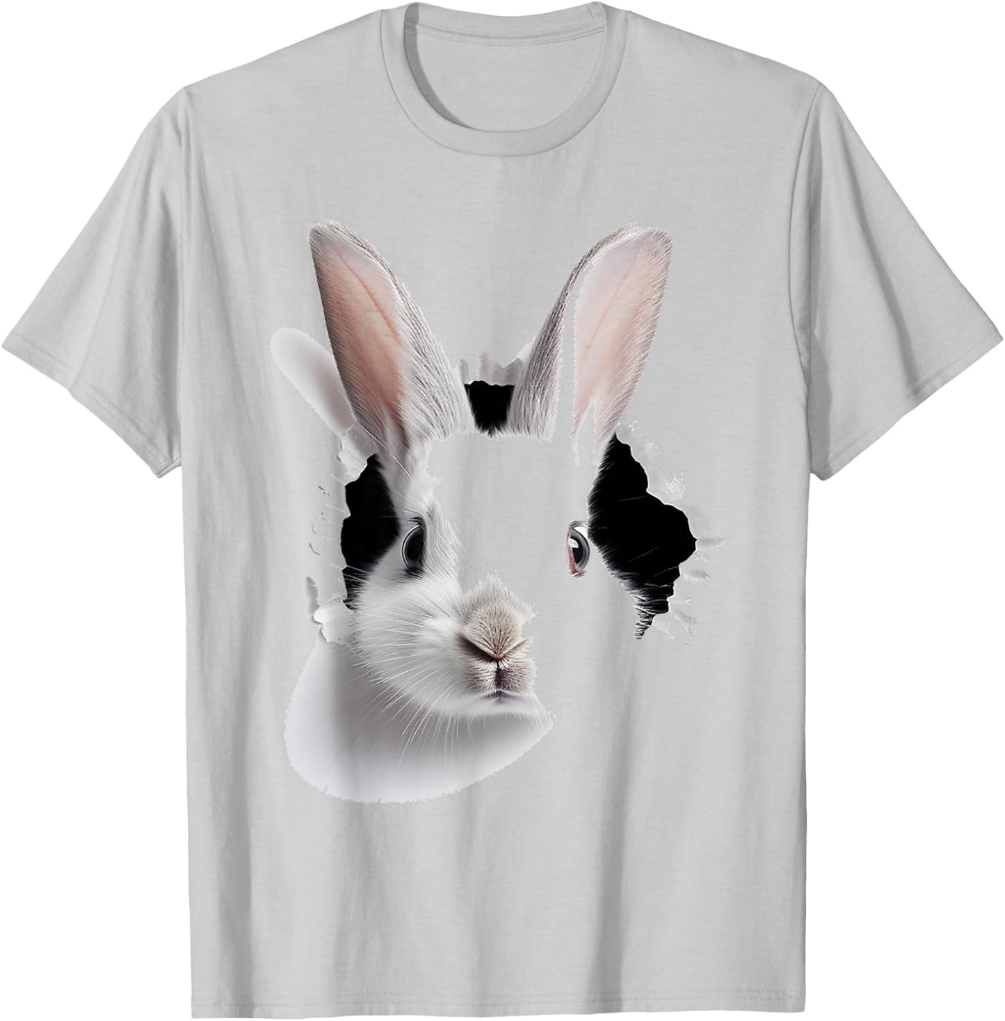 Rabbit Animal Print Motif Drawing Art Face Rabbit , White T-Shirt - T-Shirt | Ash