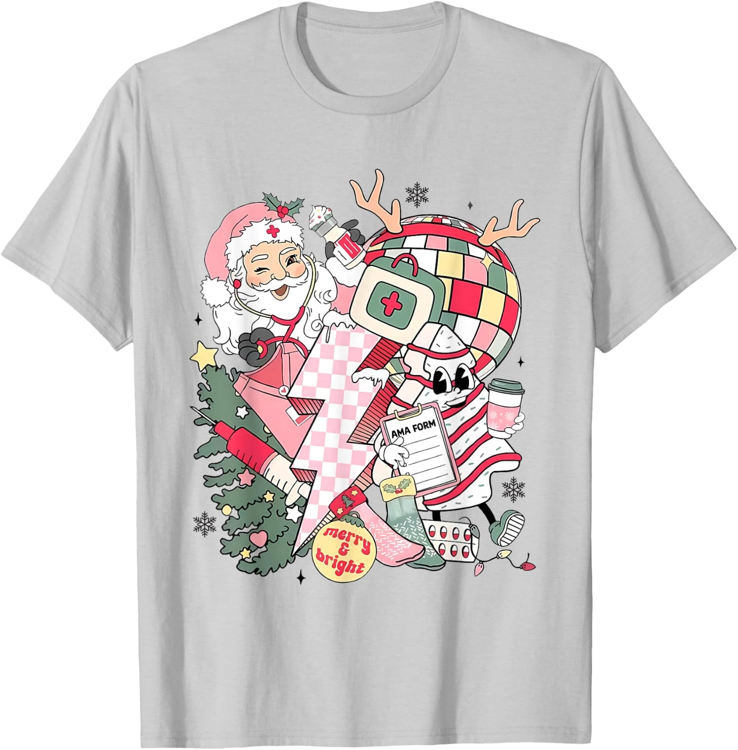 Christmas Santa Nurse Disco Ball Rn CNA Icu Med Surg Picu T-Shirt - T-Shirt | Ash