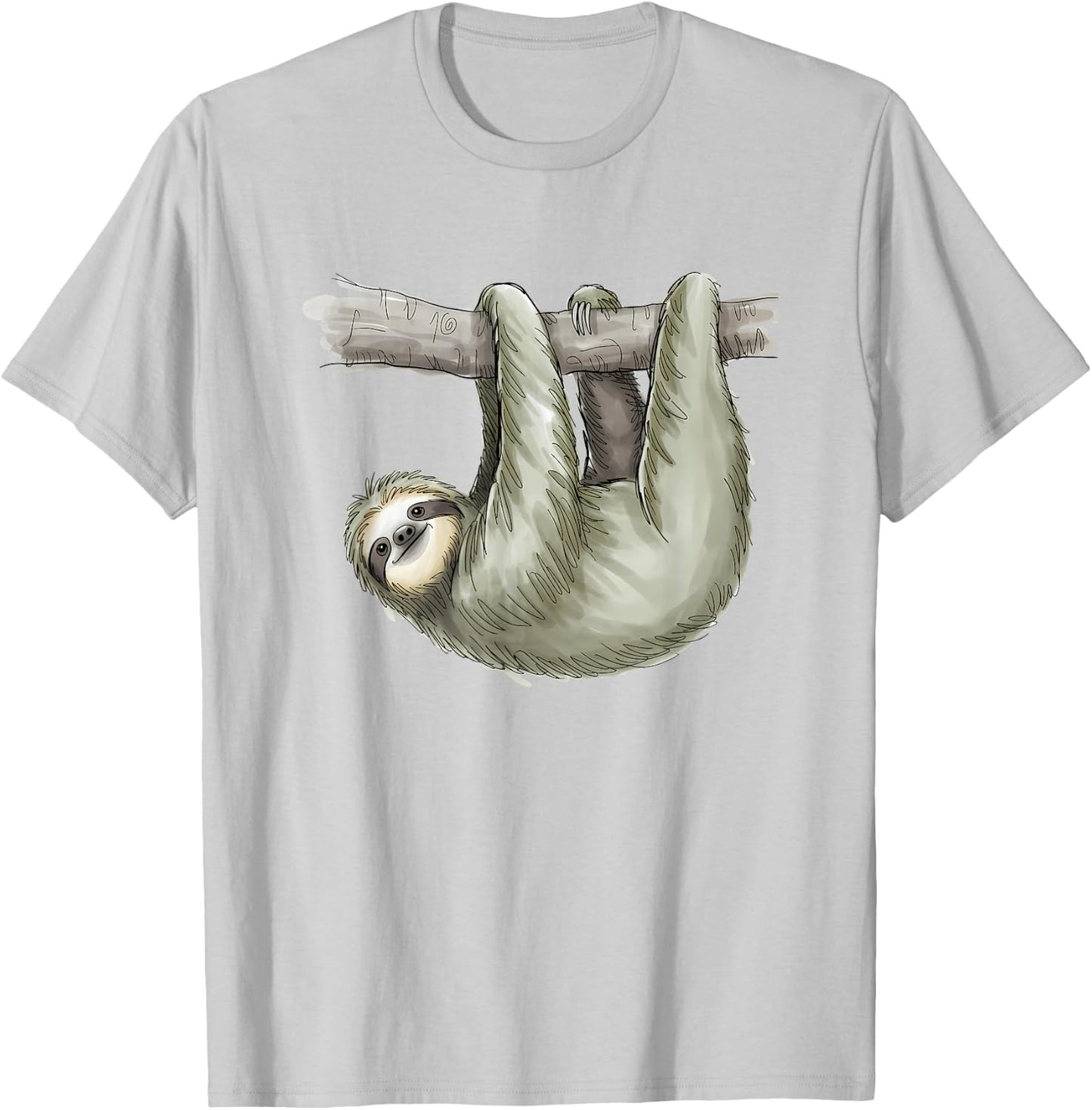 Sloth Hanging from Tree Watercolor Animal Lover T-Shirt - T-Shirt | Ash