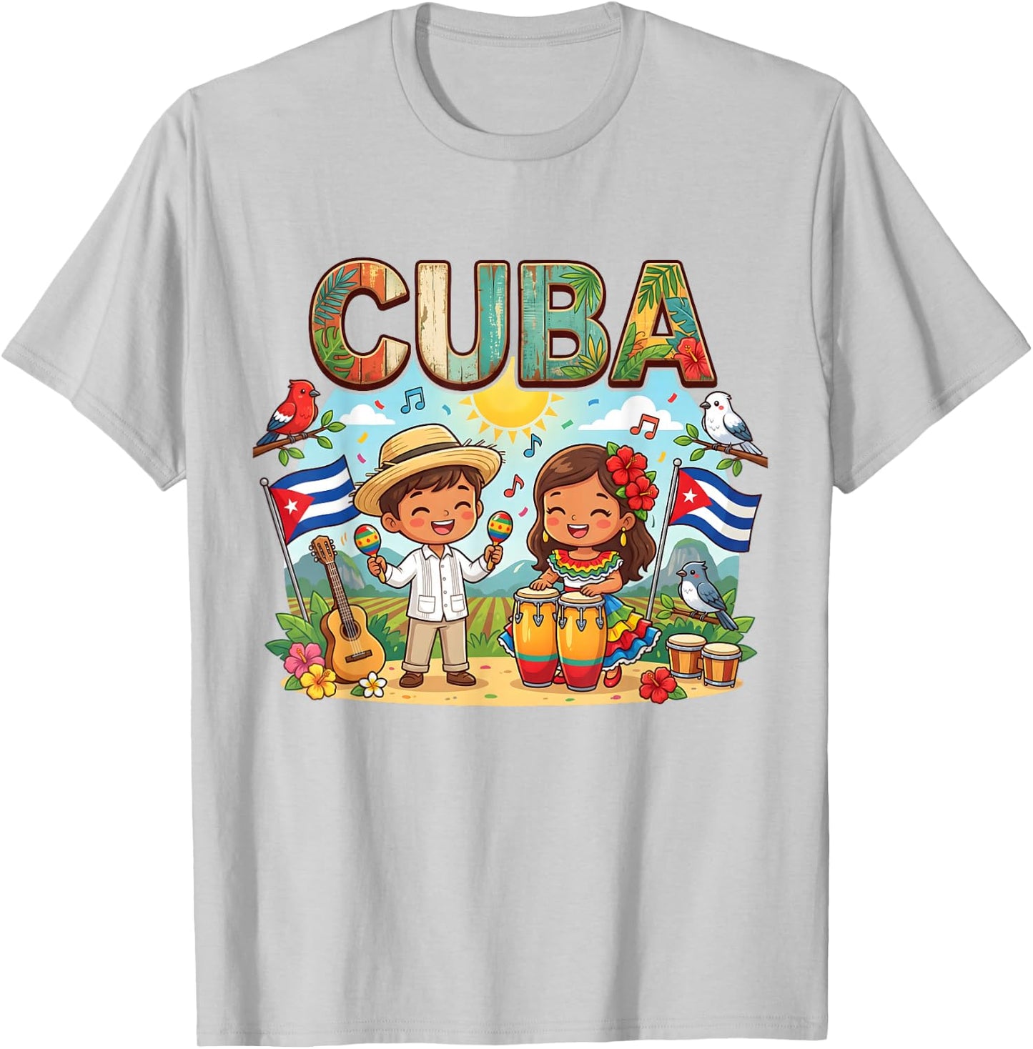 Cuba Tropical Heritage Kids Guajiro Congas Maracas Pride T-Shirt - T-Shirt | Ash