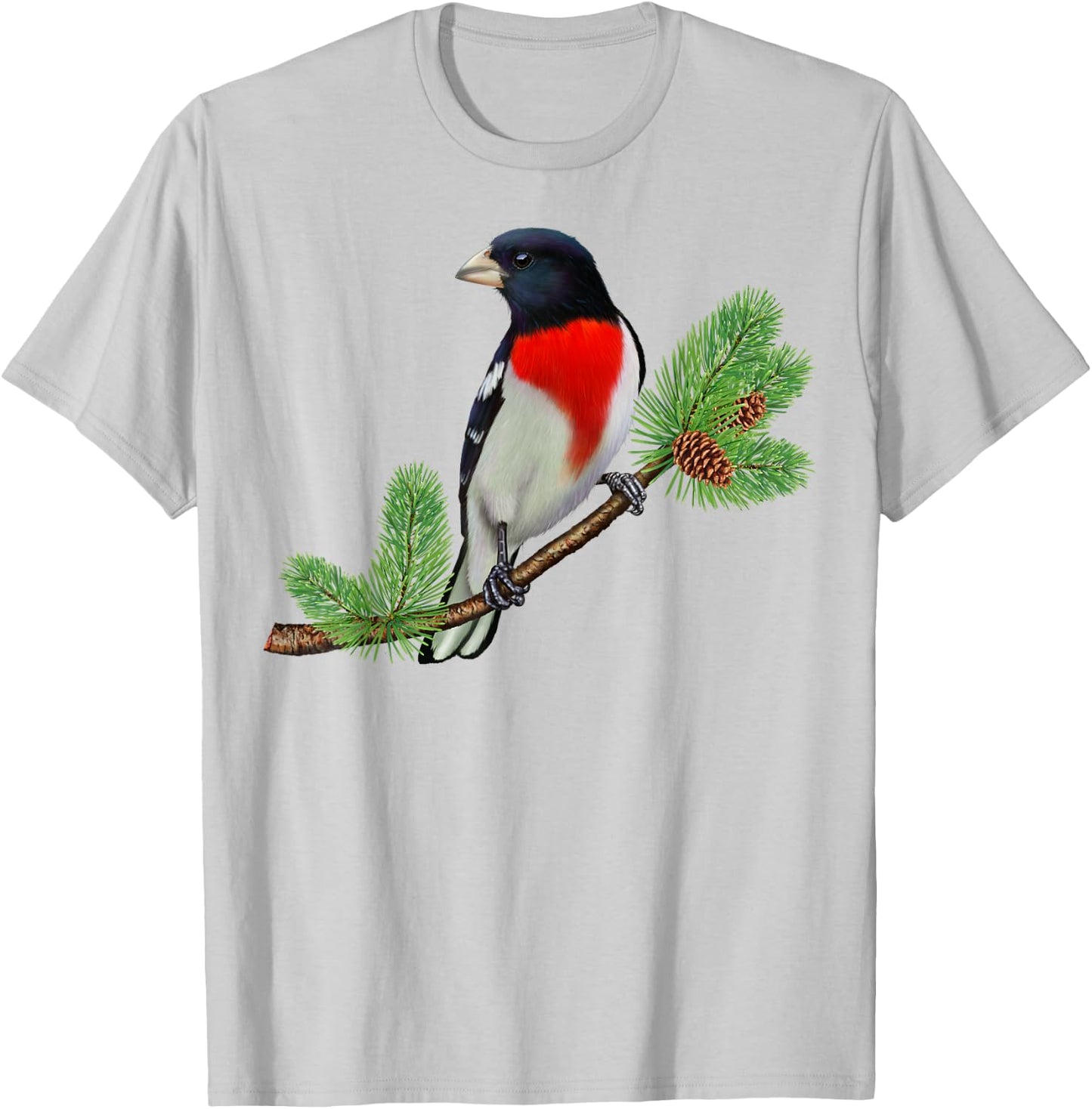 Rose-Breasted Grosbeak On Branch Birder & Bird Lover Gift T-Shirt - T-Shirt | Ash