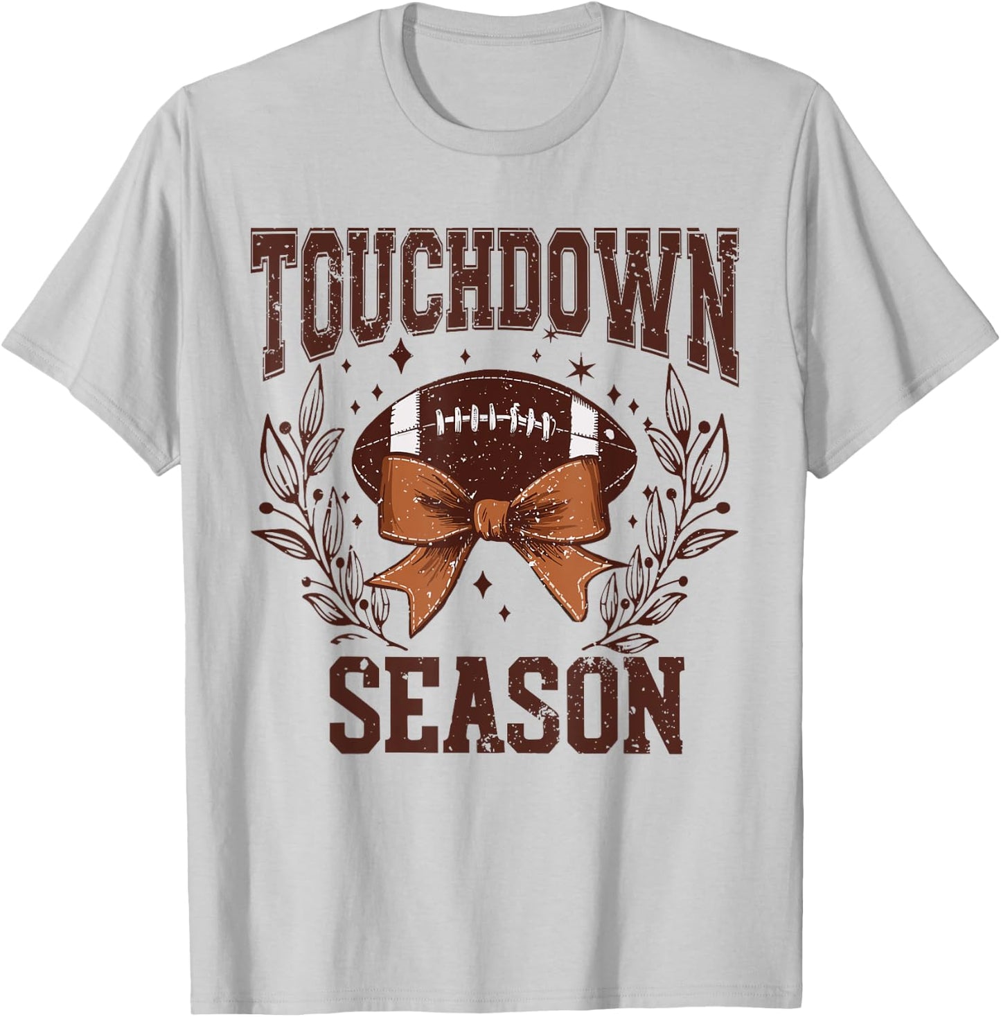 Touch Down Season Coquette Football Bow Fall Football Mom T-Shirt - T-Shirt | Ash