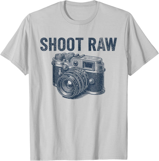 Shoot Raw Vintage Camera Photographer Retro Men's Camera T-Shirt - T-Shirt | Ash