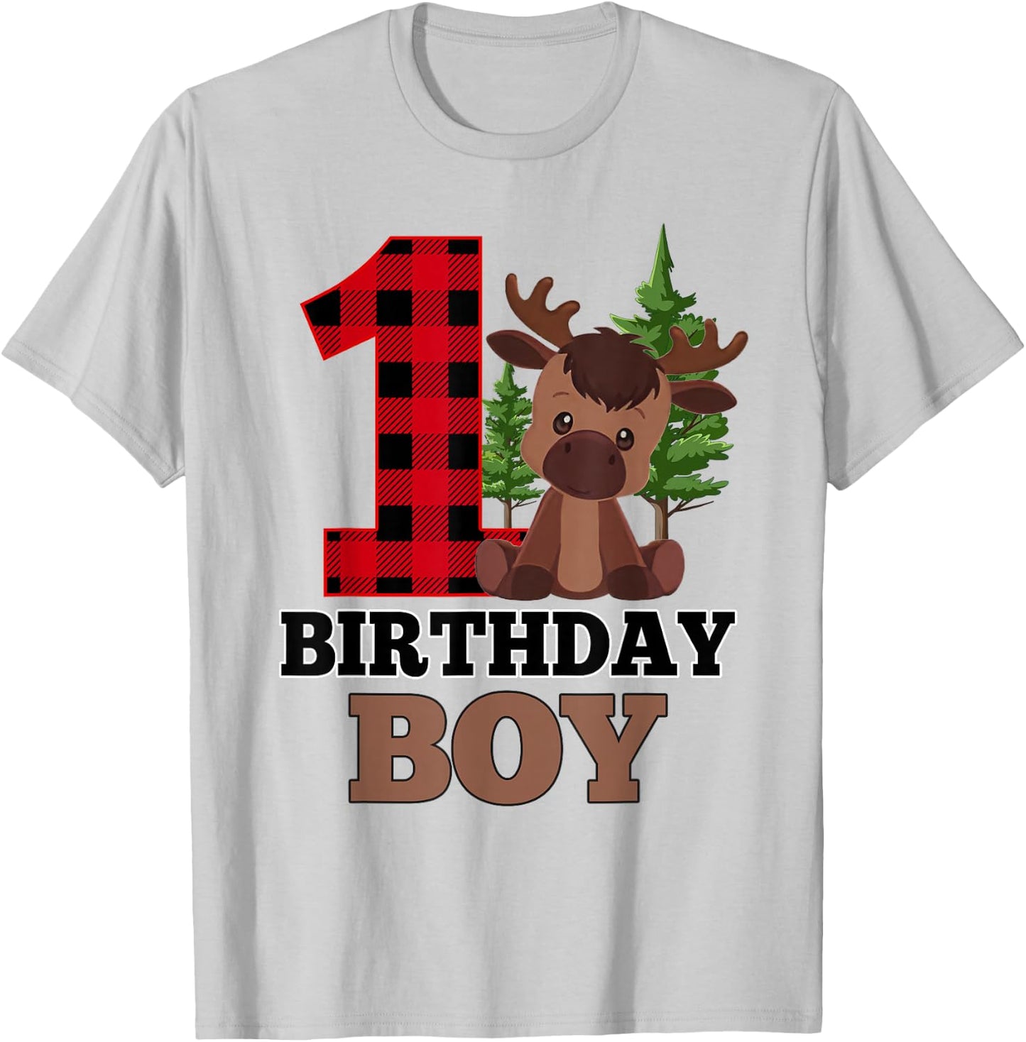 Baby Boy 1st Birthday Decorations 1 Year Old Moose Lover T-Shirt - T-Shirt | Ash