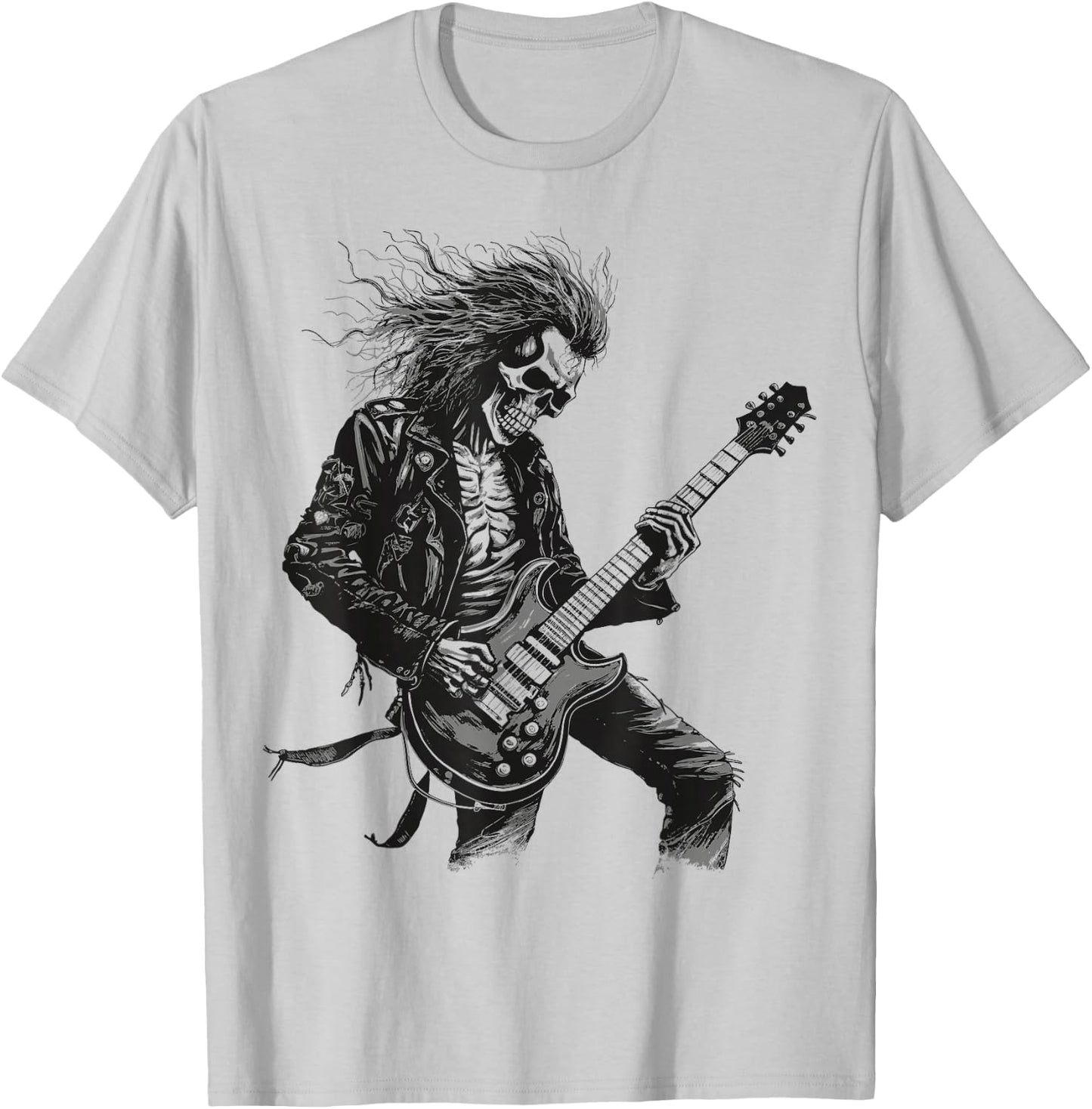 Skeleton Guitar Guy Rock And Roll Band Rock On T-Shirt - T-Shirt | Ash