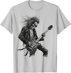 Skeleton Guitar Guy Rock And Roll Band Rock On T-Shirt - T-Shirt | Ash