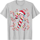 Cute Christmas Candy Cane Santa Hat and Christmas Lights T-Shirt - T-Shirt | Ash