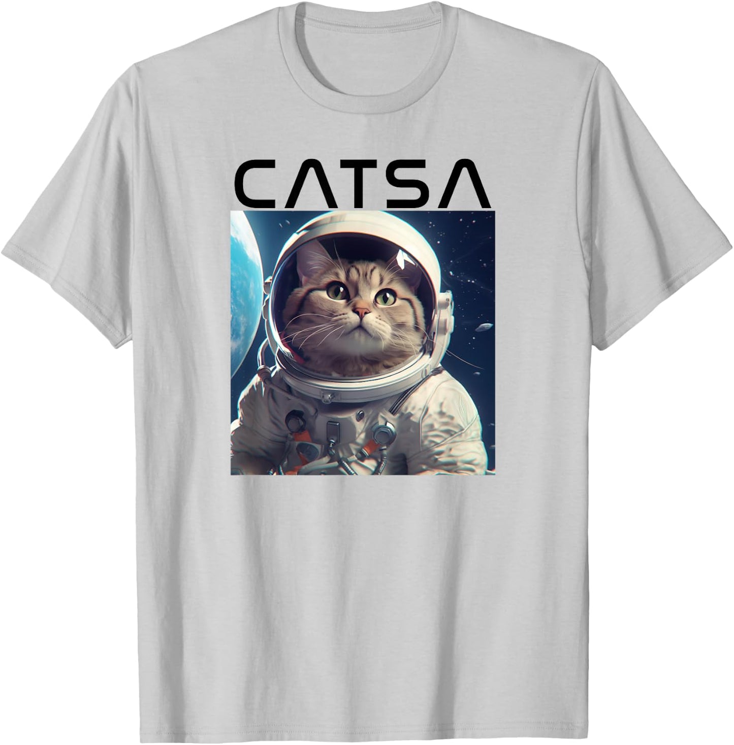 CATSA Cat Astronaut in Space Photo Funny Kitten & Kitty Pun T-Shirt - T-Shirt | Ash