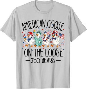 America 250th Anniversary USA Funny Patriotic Goose 4th July T-Shirt - T-Shirt | Ash