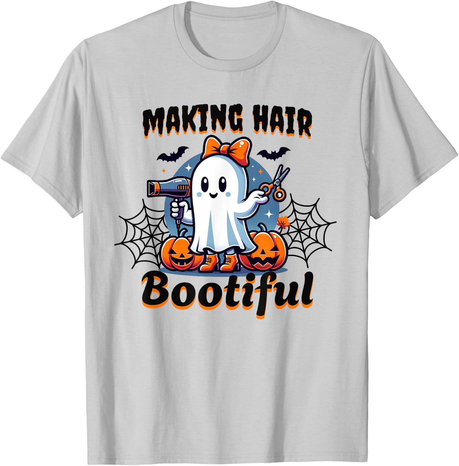 Halloween Hair Stylist Spooky Ghost Hairdresser Cosmetology T-Shirt - T-Shirt | Ash