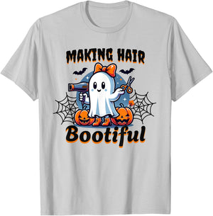 Halloween Hair Stylist Spooky Ghost Hairdresser Cosmetology T-Shirt - T-Shirt | Ash