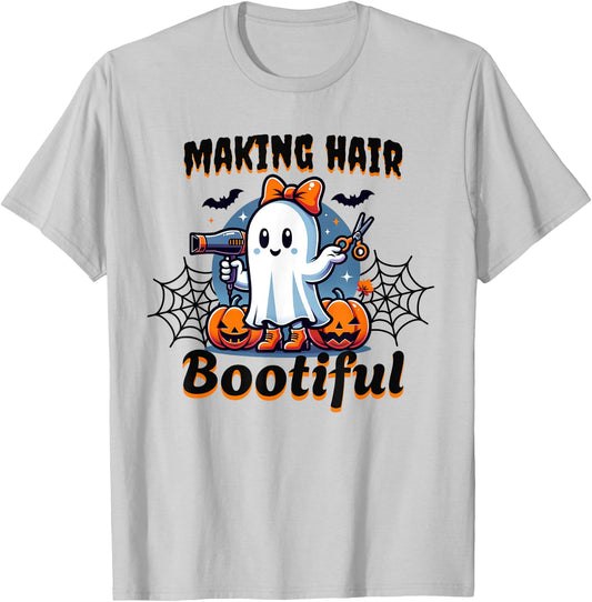 Halloween Hair Stylist Spooky Ghost Hairdresser Cosmetology T-Shirt - T-Shirt | Ash