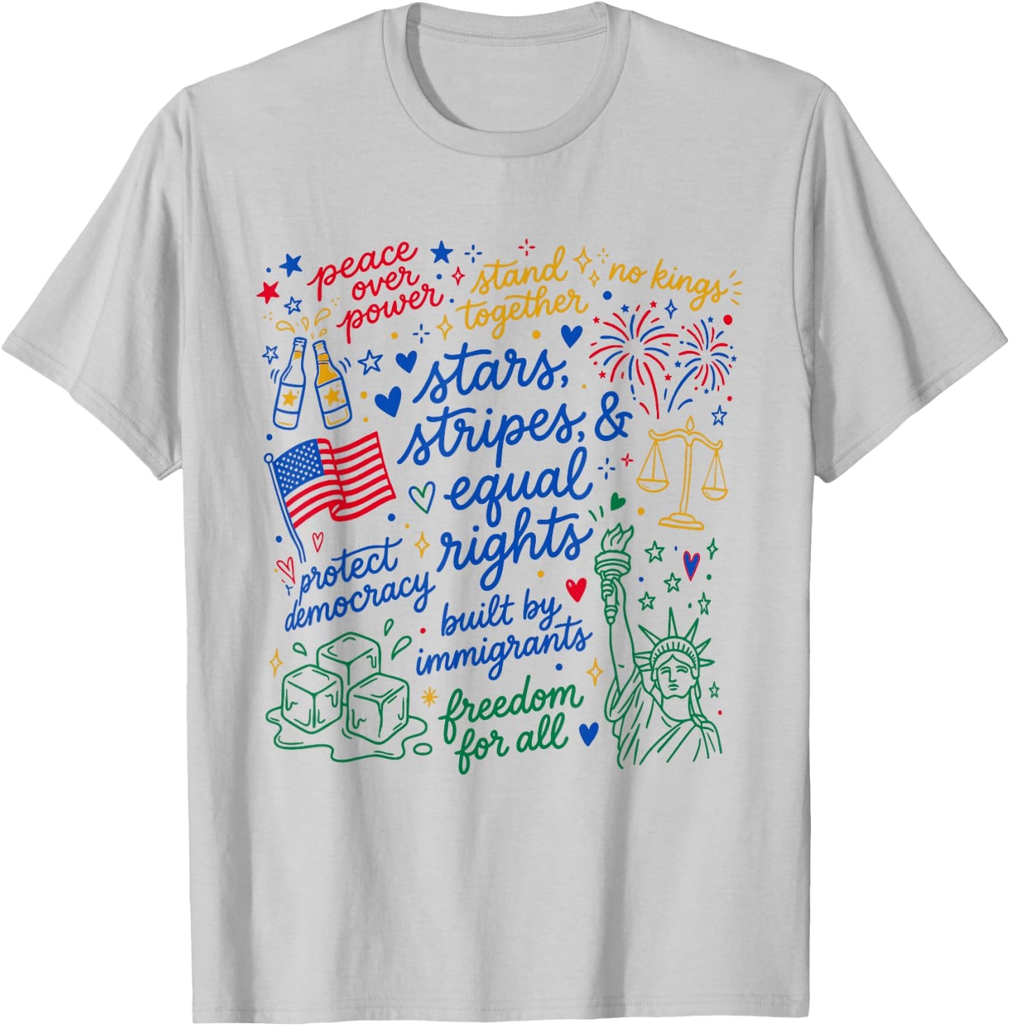 Stars Stripes and Equal Rights Patriotic Liberal 4th of July T-Shirt - T-Shirt | Ash
