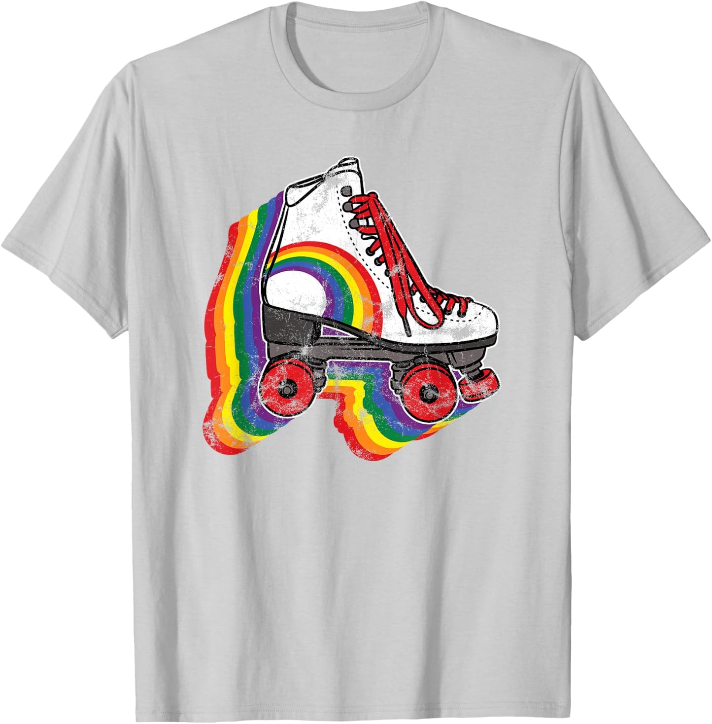 Rainbow Vintage Roller Skating T-Shirt - T-Shirt | Ash