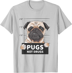 Pugs Not Drugs Funny T Shirt Man Woman T-Shirt - T-Shirt | Ash