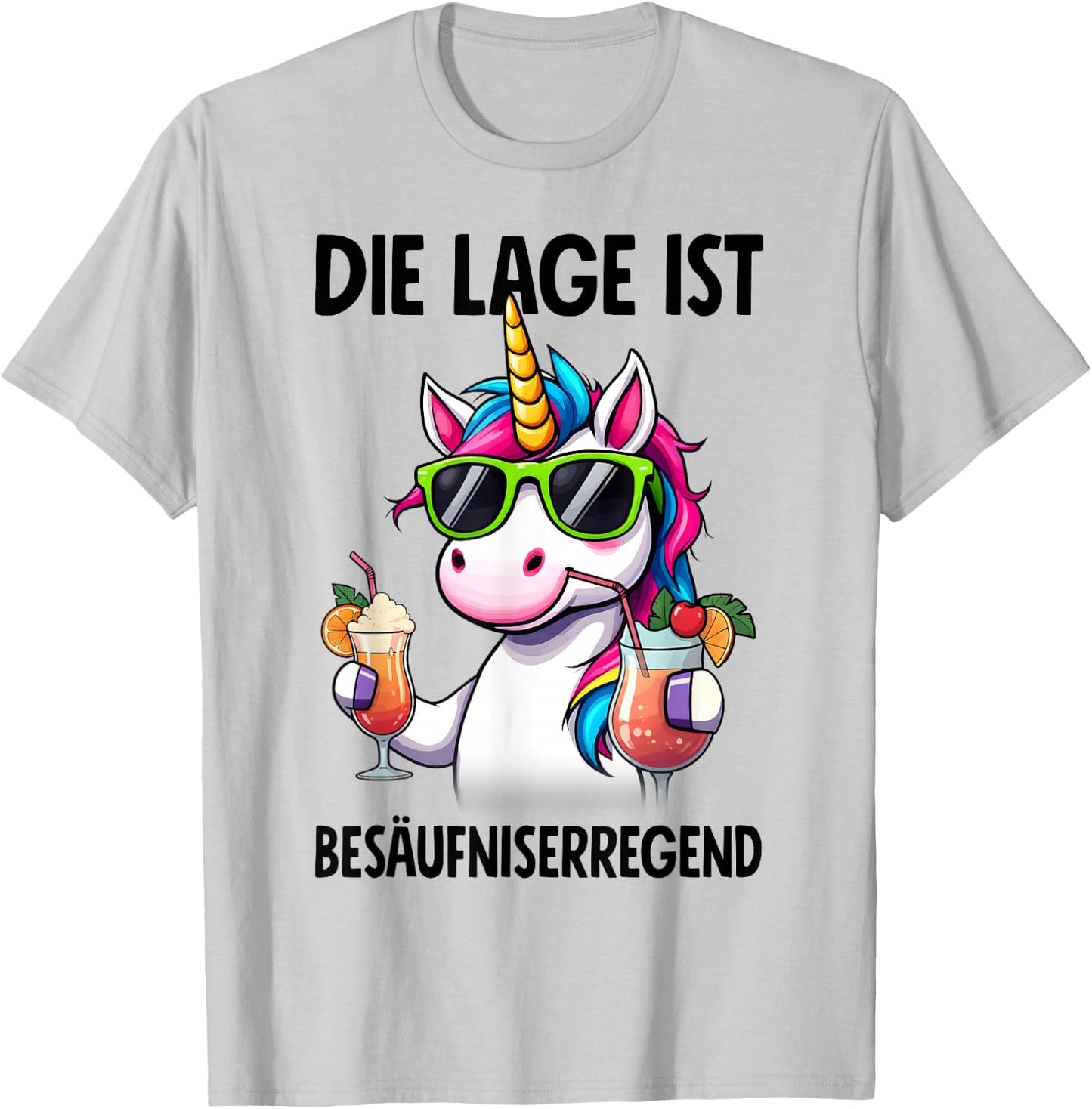 Die Lage Ist Besäufniserregend mit Einhorn - - Weiß - S - Kurzarm - - Cartoon - Frühling, Sommer T-Shirt - T-Shirt | Ash