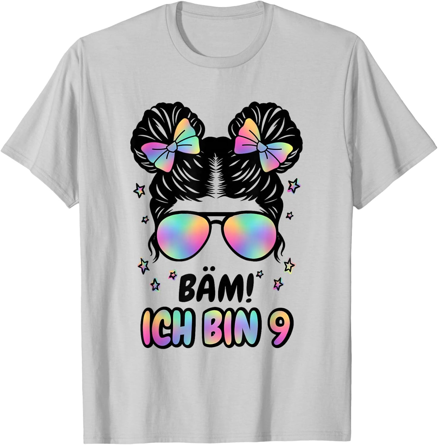 9. Geburtstag Mädchen Messy Bun Bäm! Ich Bin Neun T-Shirt - T-Shirt | Ash
