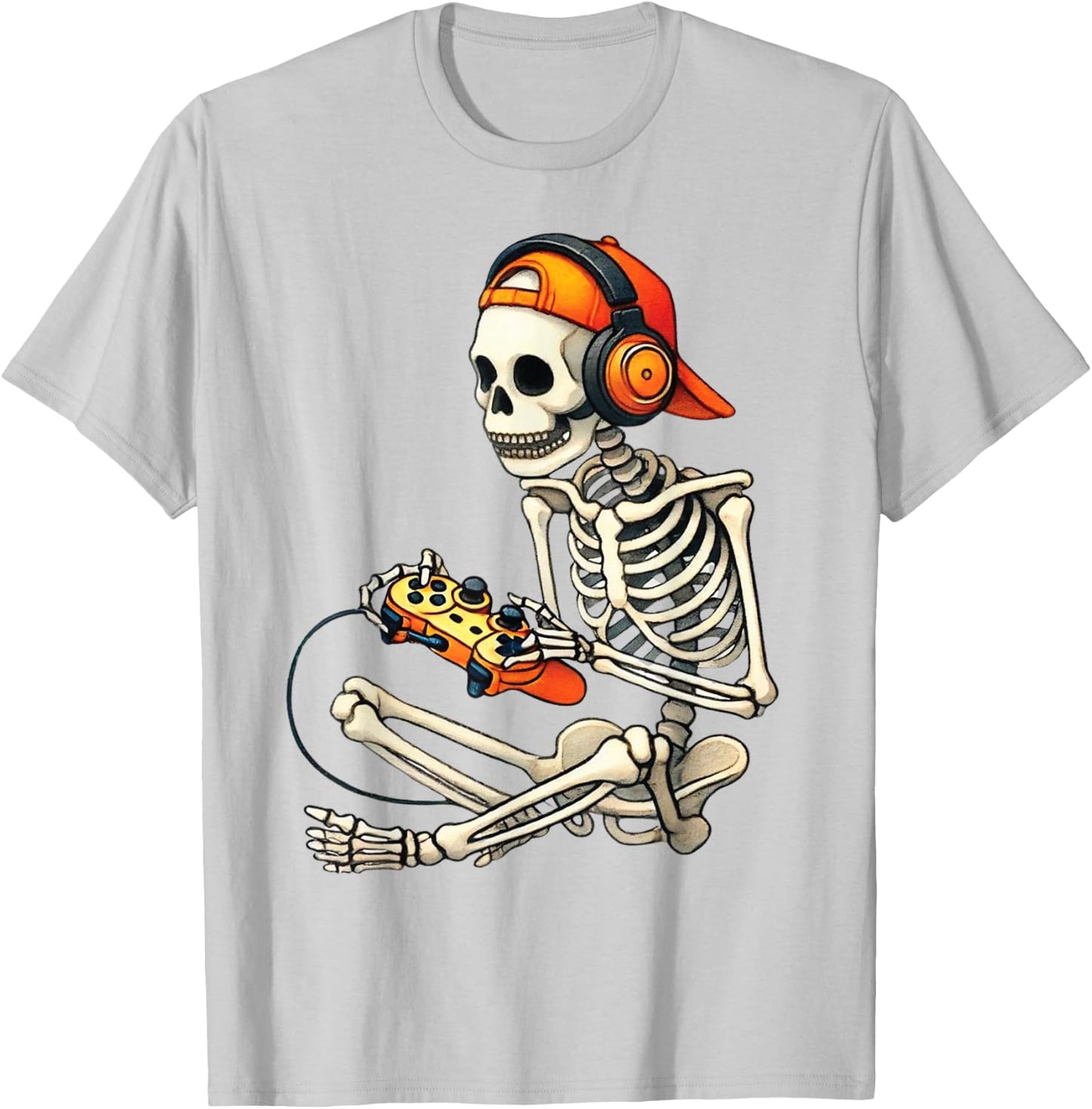 Halloween Skeleton Gamer Video Gaming Costume Boys Men Kids T-Shirt - T-Shirt | Ash